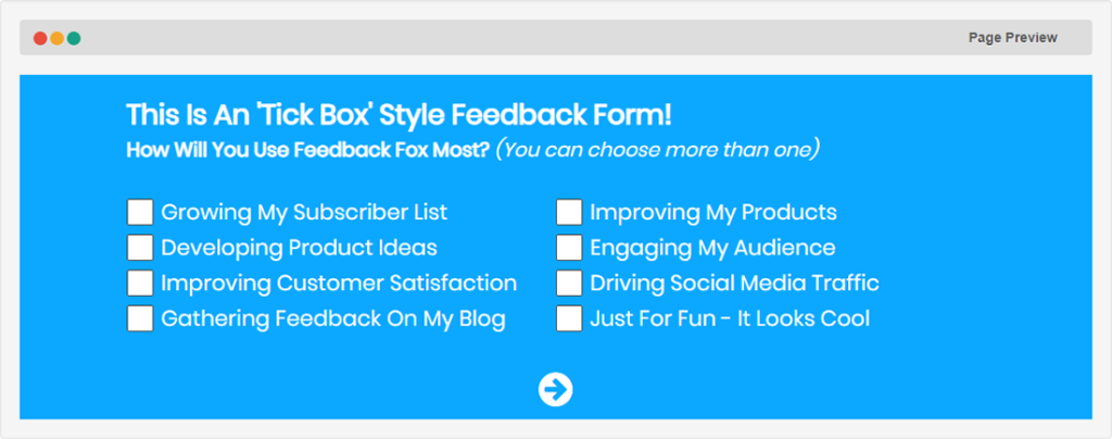 Tick box feedback form