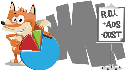 Fox with a pie chart and an ROI board
